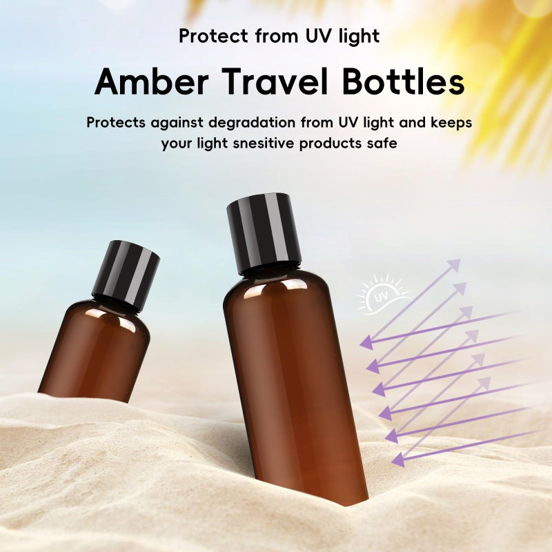 TUZAZO 10 Pack 3.4 oz Amber Plastic Travel Bottles for Toiletries TSA Approved Leakproof Travel Size Containers Empty Small Plastic Shampoo Lotion Bottles with Labels - Image 4
